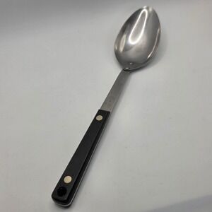 Vintage Flint Stainless USA Serving Spoon Black Riveted Handle 12 Inch Utensil